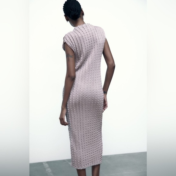 Zara Ribbed Textured Soft Stretch Knit Sleeveless Midi Dress - Picture 7 of 15